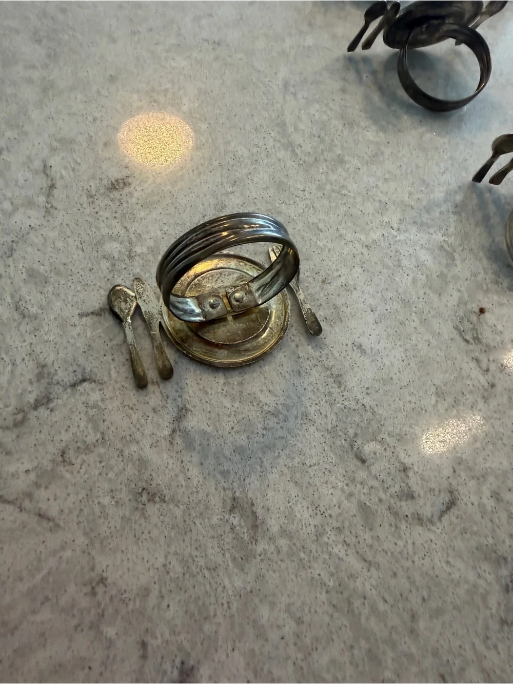 Vintage Silver Plated Figural Napkin Rings Set of 9 Miniature Place Setting